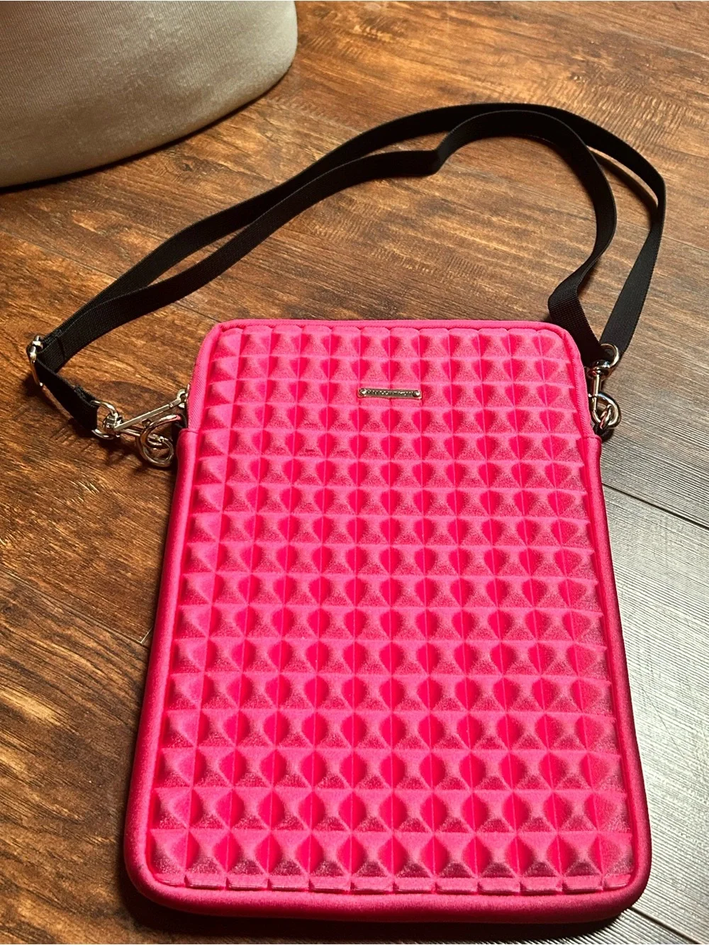 Rebecca Minkoff Hot Pink Crossbody Studded Quilted iPAD Bag EUC